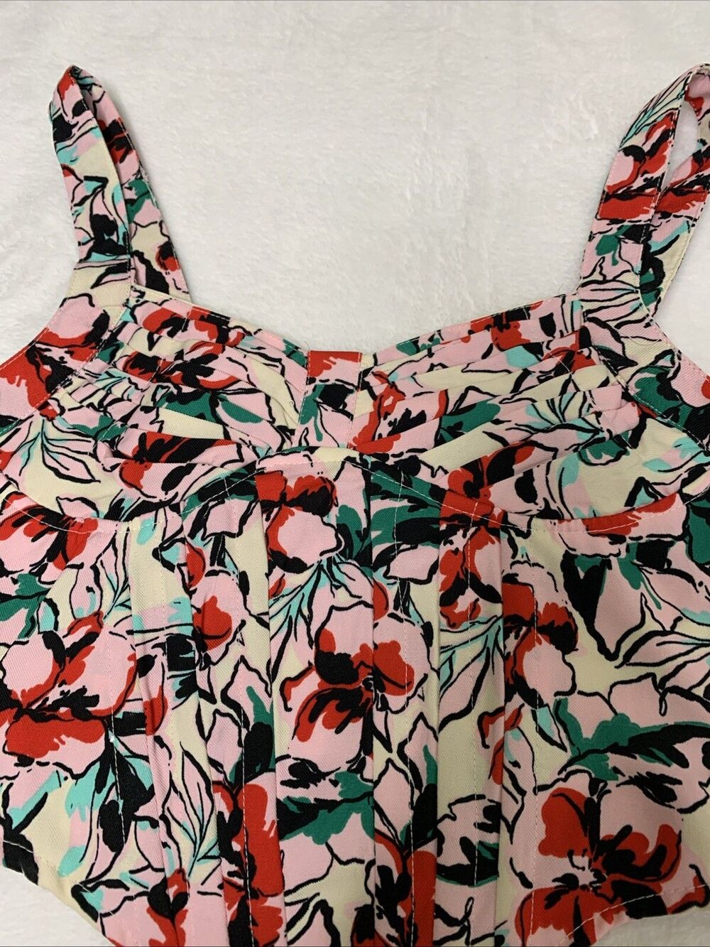 Japna Crop Top Women's XS Pink Floral Smocked Boned Corset Style Pull Over NWT - Picture 2 of 7